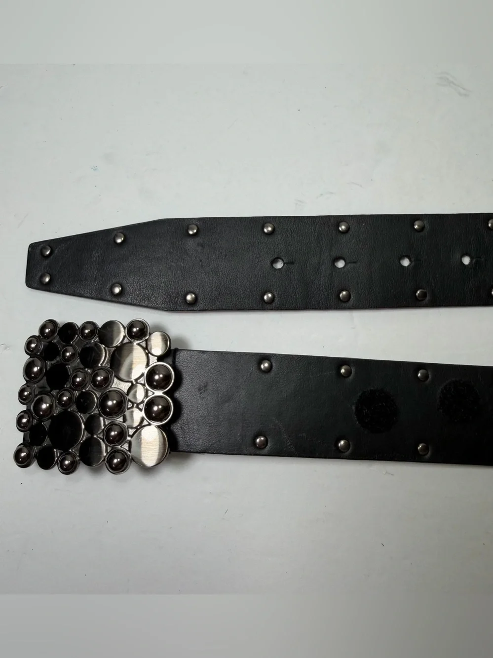 Vintage Calvin Klein Black Leather Belt Women L Studded Mosaic Statement Buckle